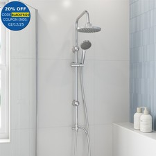 Round Shower Riser Kit Chrome Dual Shower Heads Adjustable Overhead Bathroom