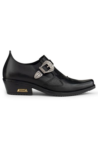 Men black leather goth shoes - leather,