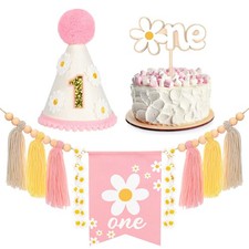 Daisy 1st Birthday Decorations Highchair Pink Floral High Chair Banner Boho F...