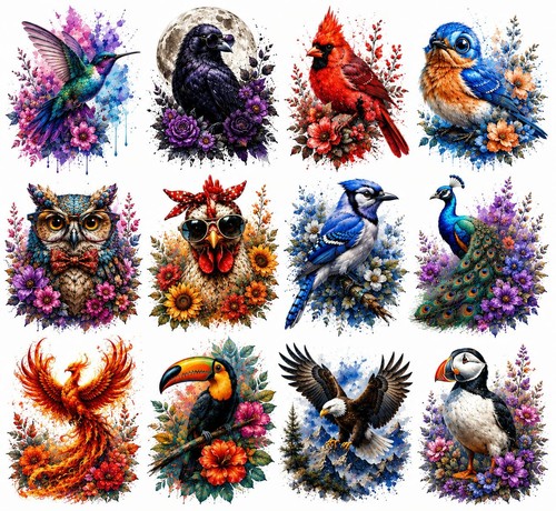 Mixed bird bloom stickers - mixed,