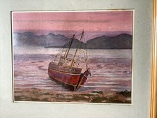 Island Of Rhum Sunset Boat Wreck Seascape Painting Acrylic Frank G 1988 Framed