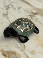 BLACK ONYX JADE & MOTHER OF PEARL TURTLE FIGURINE