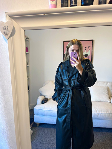 Zara black faux leather trench - leather,