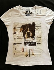 French Bulldog Boston Terrier Mugshot Diamante Puppy Collar T-Shirt Tee Top M