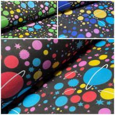 £2.75 Universe Space Saturn Solar Star Planets Printed Polycotton 114cm M1555