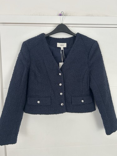 Women blue tweed jacket - tweed,