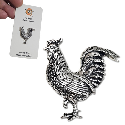Cockerel pin badge pewter - badge,