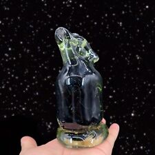 Vintage Art Glass Abstract Figurine Paperweight Glass Green With Swirls Marked