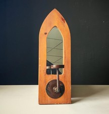 Rustic Gothic-Style Wooden Wall Mirror with Metal Candle Holder – 75cm Tall