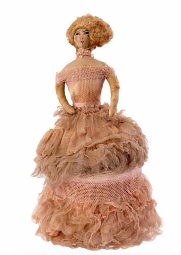Antique cloth half doll pin - cloth,