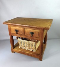 Antique Style Elm Kitchen Utility Provisions Table Two Drawer with Wicker Basket