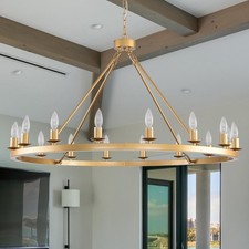 40 inch Gold Wagon Wheel Chandelier 16-Light Farmhouse Round Wheel Chandelier...