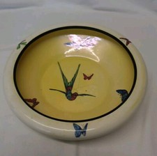 Crown Ducal Ware England Yellow Lustre Finish Bird And Butterfly Shallow Bowl 