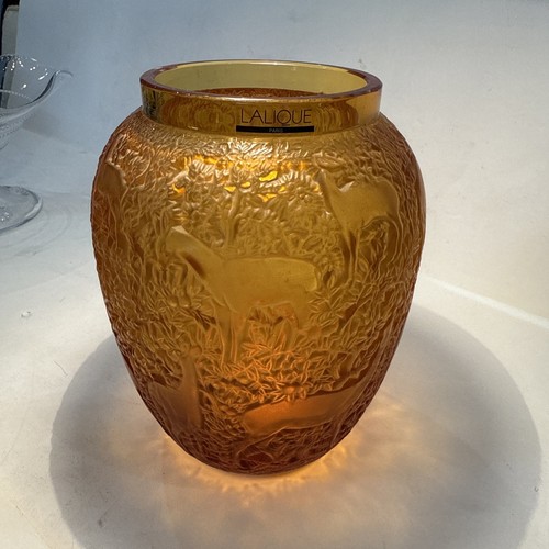 Lalique amber glass vase - glass,