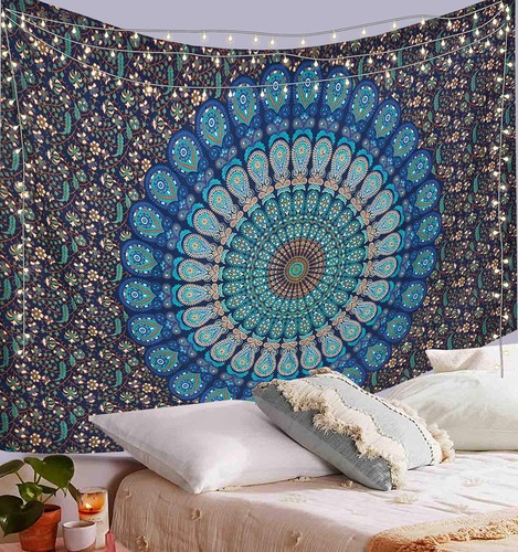 Blue peacock mandala - blue, wall