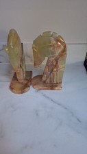 Vintage Trojan Horse Head Bookends Carved Onyx Rock Marble Stone Book Ends 6"