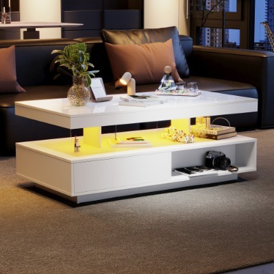 Led coffee table with - with, drawer