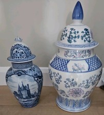 Vintage Ginger Jar. Large! Blue Pink & White Jar/Vase with Lid 46cm High #673