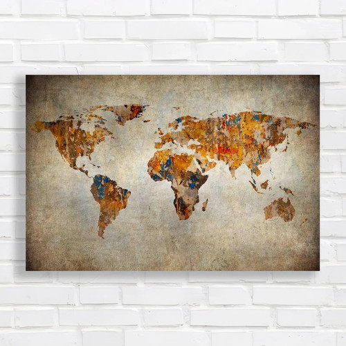 Paint peeling world map canvas - map,