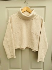 LULULEMON Cream Cotton Mix Roll Neck Cropped Long Sleeve Jumper Sz XS 10 Mint