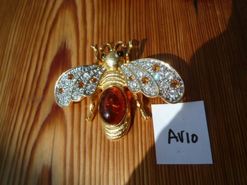 Bee brooch pendant gold amber - gold,
