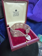 Sterling Silver Eight Bar Gate Link Bracelet With Safety Chain & Padlock