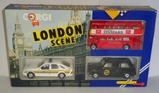 Corgi C1 London Scene (set 5) - Ford Sierra POLICE - Routemaster Bus  Taxi
