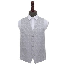 DQT Woven Floral Paisley Silver Formal Mens Wedding Waistcoat S-5XL