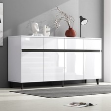 Modern Sideboard White Kitchen Storage Buffet Cabinet with 4 Doors and 4 Drawers