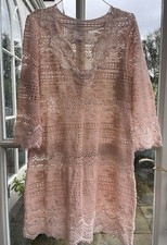 Temptation Positano tunic or mini dress. peach colour 100% cotton Italian Lace