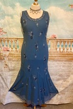 Dress 16 Blue Beaded Sequin Ballgown Flapper 1920 Vintage Style Ann Harvey Long