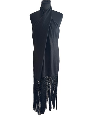 Zara black linen fringe halter - black,