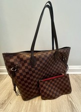Designer Brown and Black Check Shoulder Handbag Gold Trim