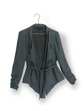Zara Grey Drape Jacket Tie Front Size L belted Waterfall ruched sleeve