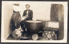 Postcard Oldham Manchester Lancashire musician musical instruments RP  Langshaw