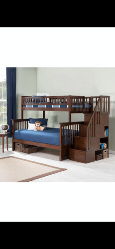 Solid wood twin over full - wood, bunk