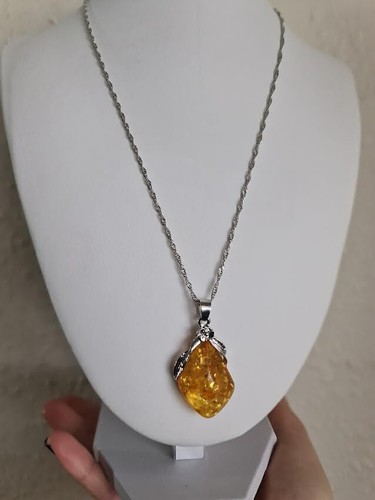Faux amber silver necklace - amber,