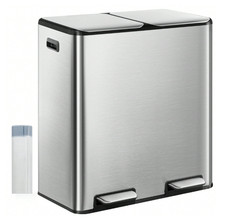 2 x 30L & 2 x 15L Double Kitchen Bin, Pedal Bin with Soft-Close Lid, Steel