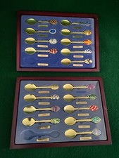 REPLICA FABERGE EGG SPOONS ~ 18 SPOONS IN 2 DISPLAY FRAMES
