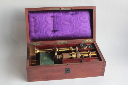 Antique brass microscope 19th - antique,
