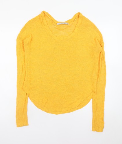 Zara women yellow scoop - zara, neck