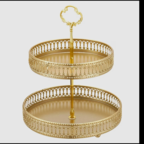 Gold metal round tier cake - gold,