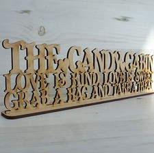 Sayings plaque CANDY CABIN Sweet Trolley wedding word sign wood MDF Wooden B39