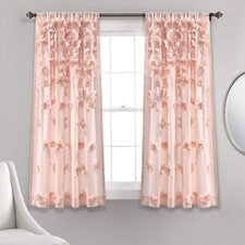 Lush Decor Riley 63" Blush Sheer Ruffled Curtain Panel Bow Texture 54"W -Single