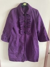 topshop size 12 Cadbury purple ruffle longline jacket 3/4 sleeve tulip coat