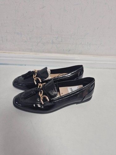 Black patent ladies loafers - black,