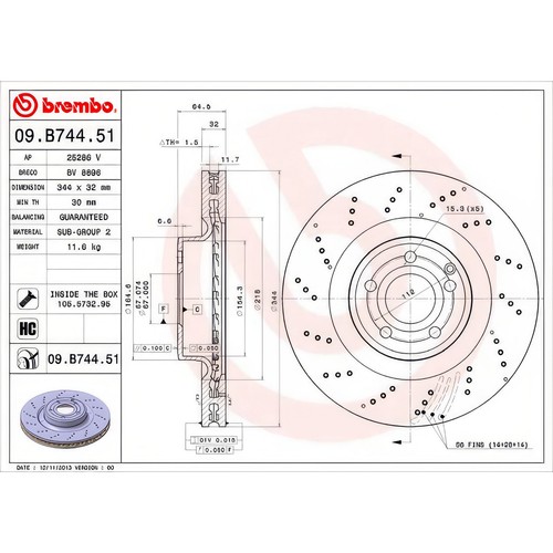 Brembo b744 brake disc - 09.b744.51,