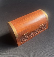 Vintage Hand Carved Wooden Trinket Box Treasure Chest Shape