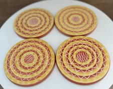 4  Indian Handmade Ceramic Orange and Yellow Coasters - The Pier