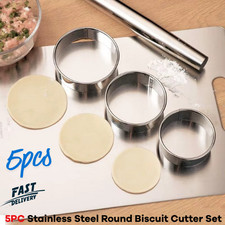5PC Stainless Steel Round Biscuit Cutter Set Dumpling Pastry Mold Baking Tool UK